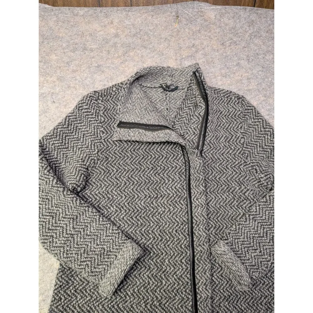 Eileen Fisher Organic Wool/Alpaca Tweed Short Coat w/Stand up Collar Grey Large